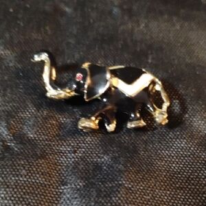 Vintage Black and Gold Elephant Brooch
